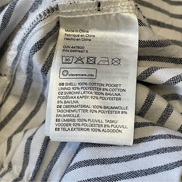 H&M Off-the-Shoulder Striped Jumpsuit 100% Cotton Side Pockets Elastic Neck Sz 6 - Picture 10 of 15